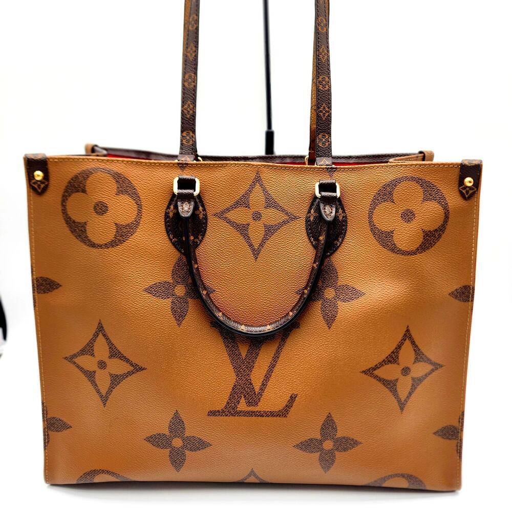 LOUIS VUITTON Monogram Reverse On The Go GM Shoulder Tote Beige/Brown